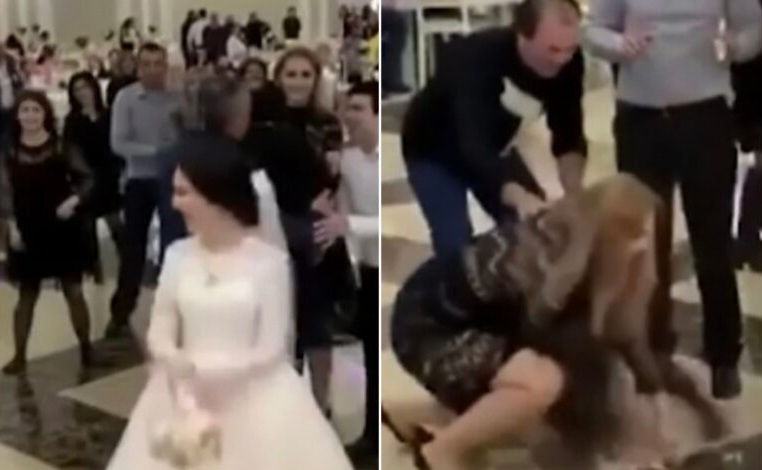 VIDEO: პატარძლის ნასროლი თაიგულის გამო ქორწილში გოგოებმა ერთმანეთი გალახეს.